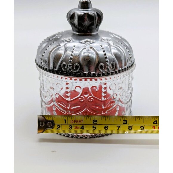 Decorative Small Clear Resin Storage Jar W/Ornate Silver Lid For Jewelry & More - Picture 7 of 7
